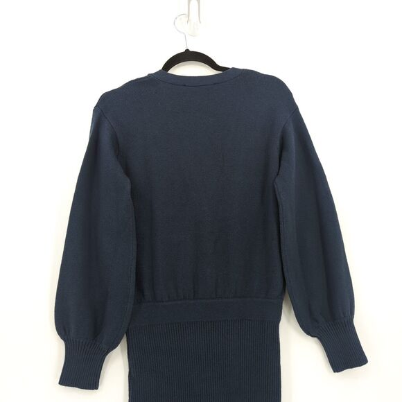 Toccin Women S Dress Midnight Navy Blue Sweater V Neck Button Ribbed Cotton Wool - Picture 7 of 7